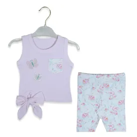 C1751 Titto Butterfly with Front Pocket Pink with Printed Short 2-Pcs Set