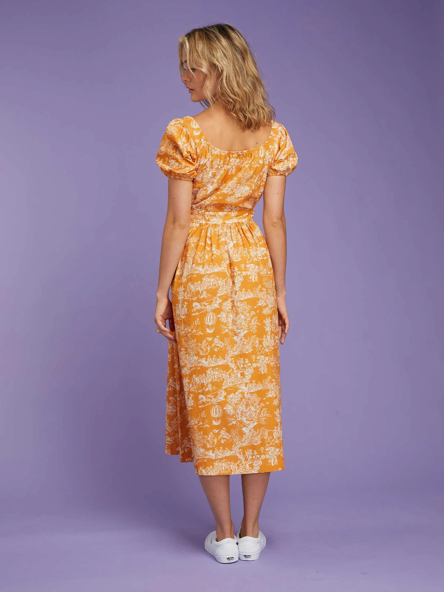 Camellia Midi Dress in Orange Toile