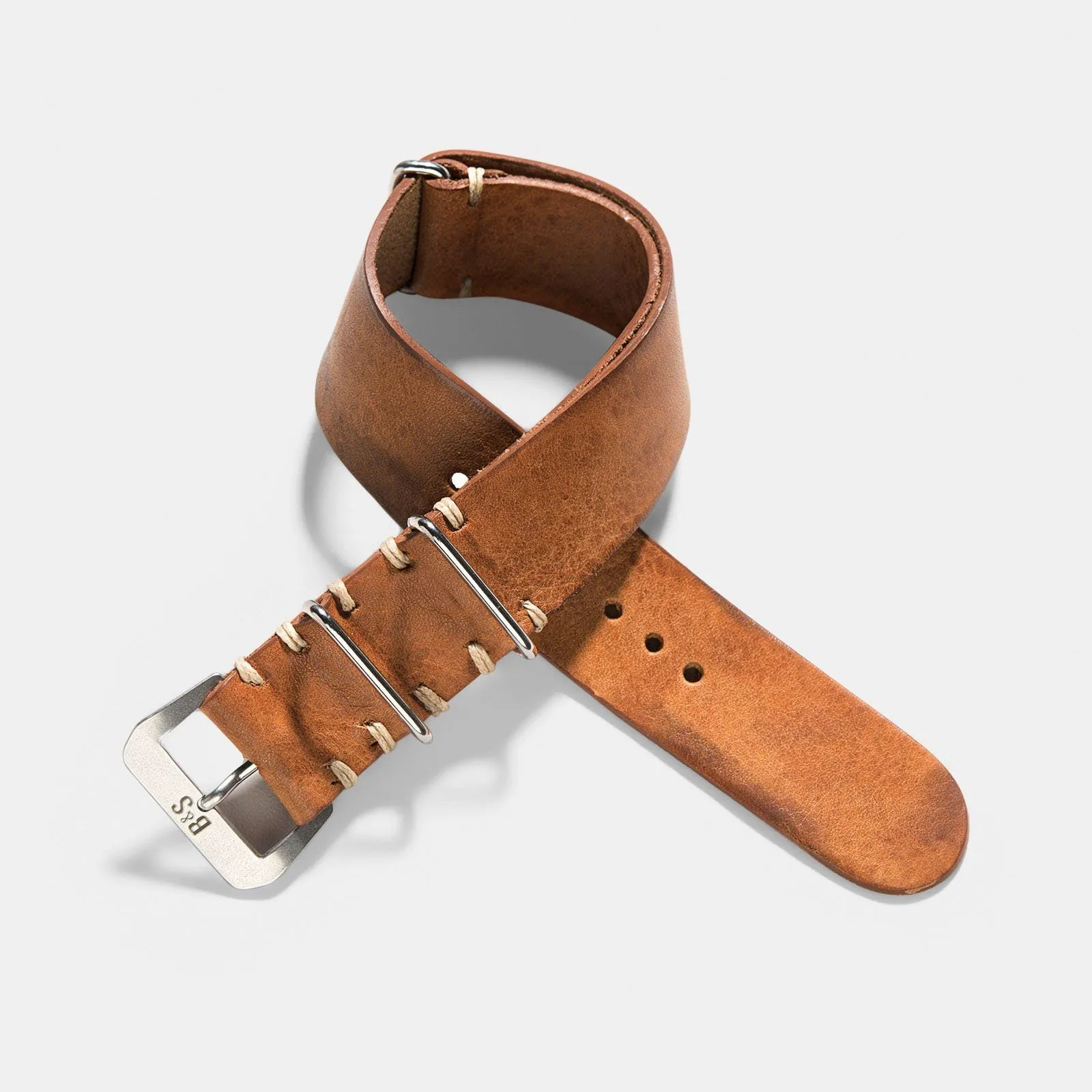 Caramel Brown Single Pass Leather Watch Strap