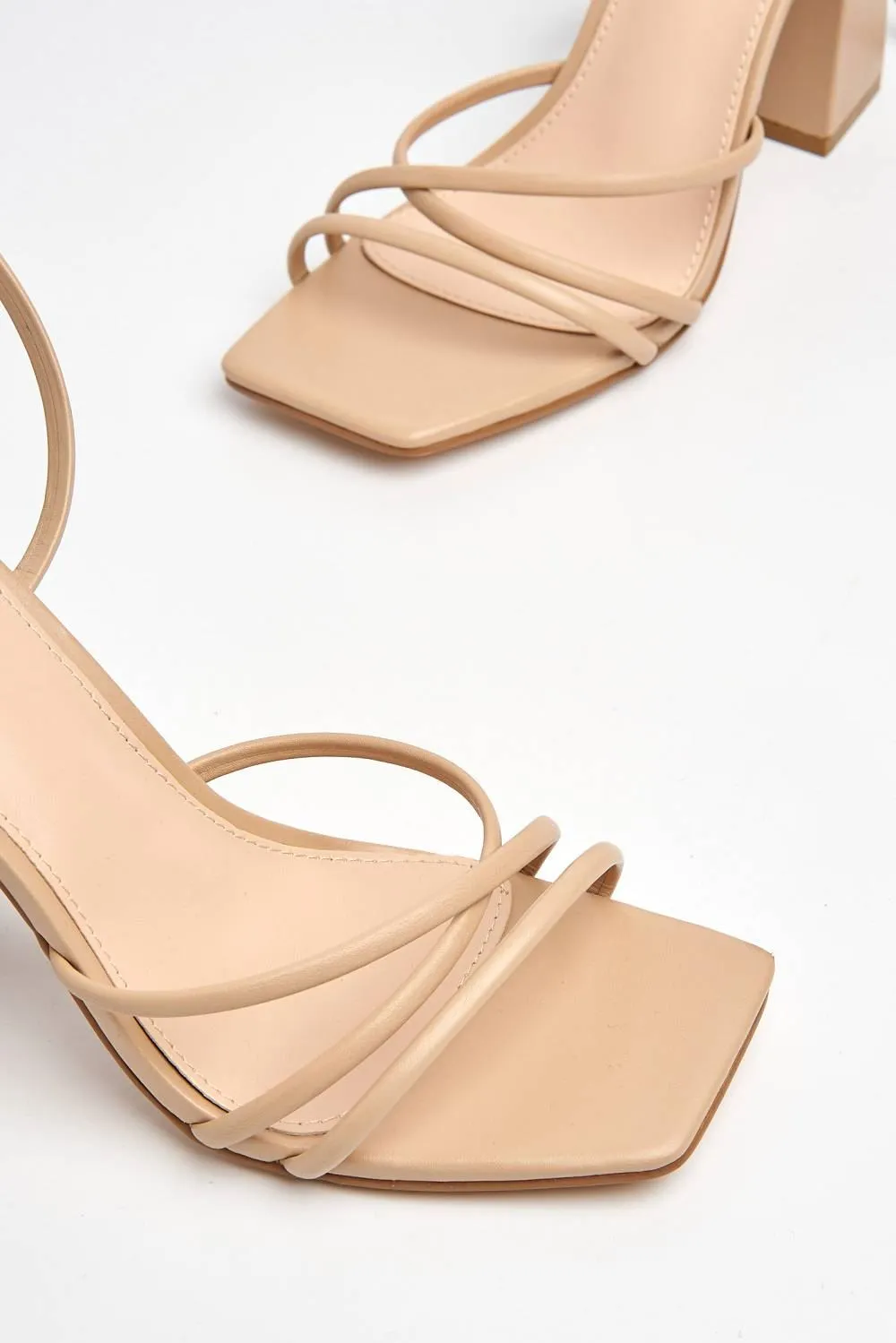 Chania Thick Strappy Block Heel Sandal in Nude