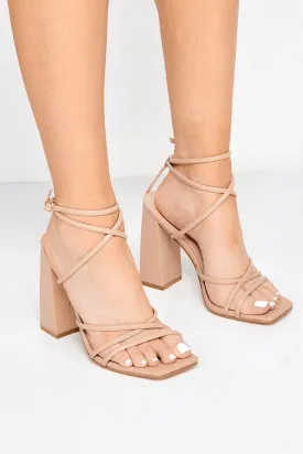 Chania Thick Strappy Block Heel Sandal in Nude