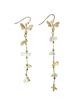 Citrine With Butterfly Charm Elongated Earrings GE010