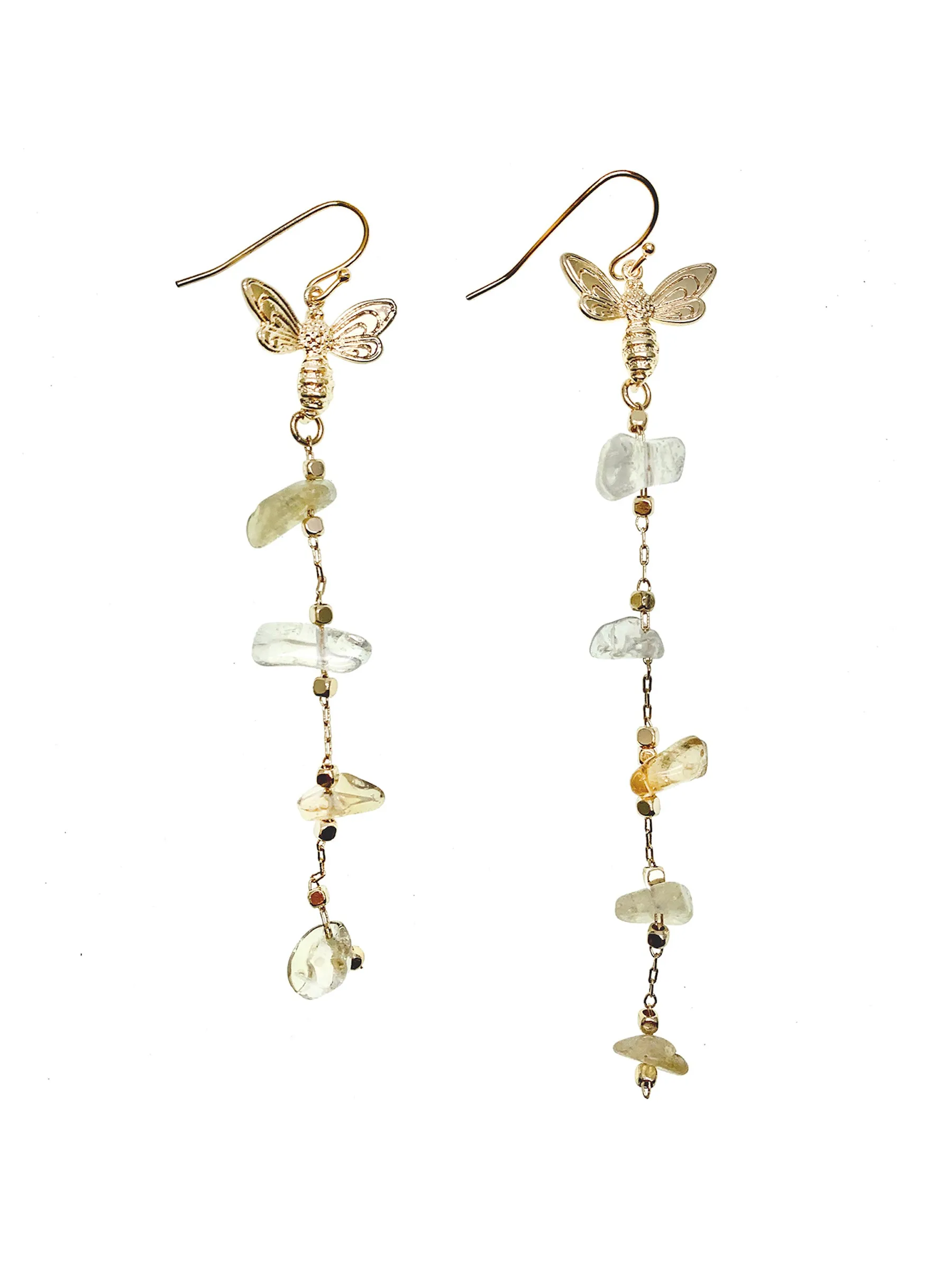 Citrine With Butterfly Charm Elongated Earrings GE010