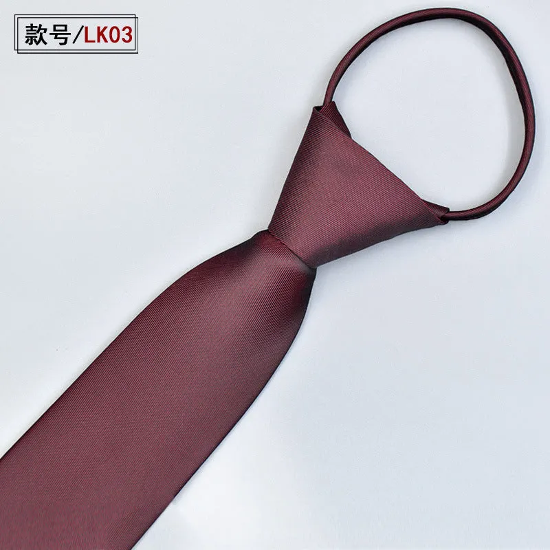 Classic Solid Color Silky Zipper Necktie Men's Pretied Ties  |  LK02