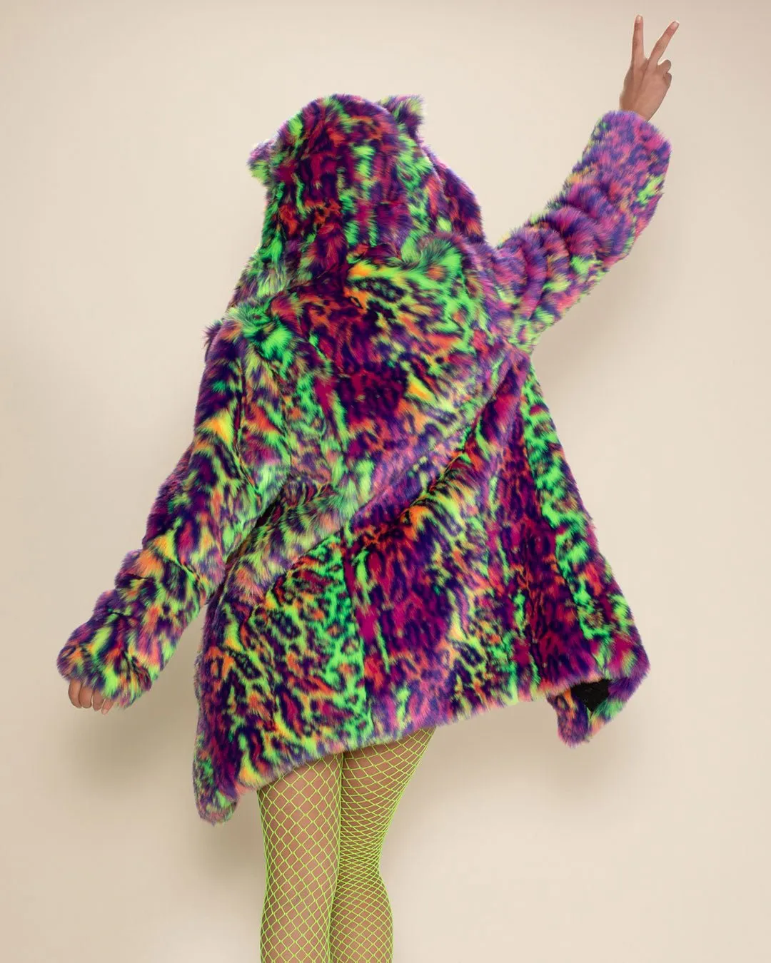 Classic Women's Faux Fur Coat | Neon Disco Kitty