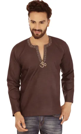 Cotton Dress Mens Short Kurta Shirt India Clothing (Chocolate)