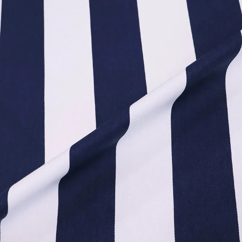 Cotton Gabardine Twill - Wide Stripe - Navy and White