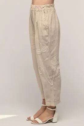 Embroidered Summer Linen Pant