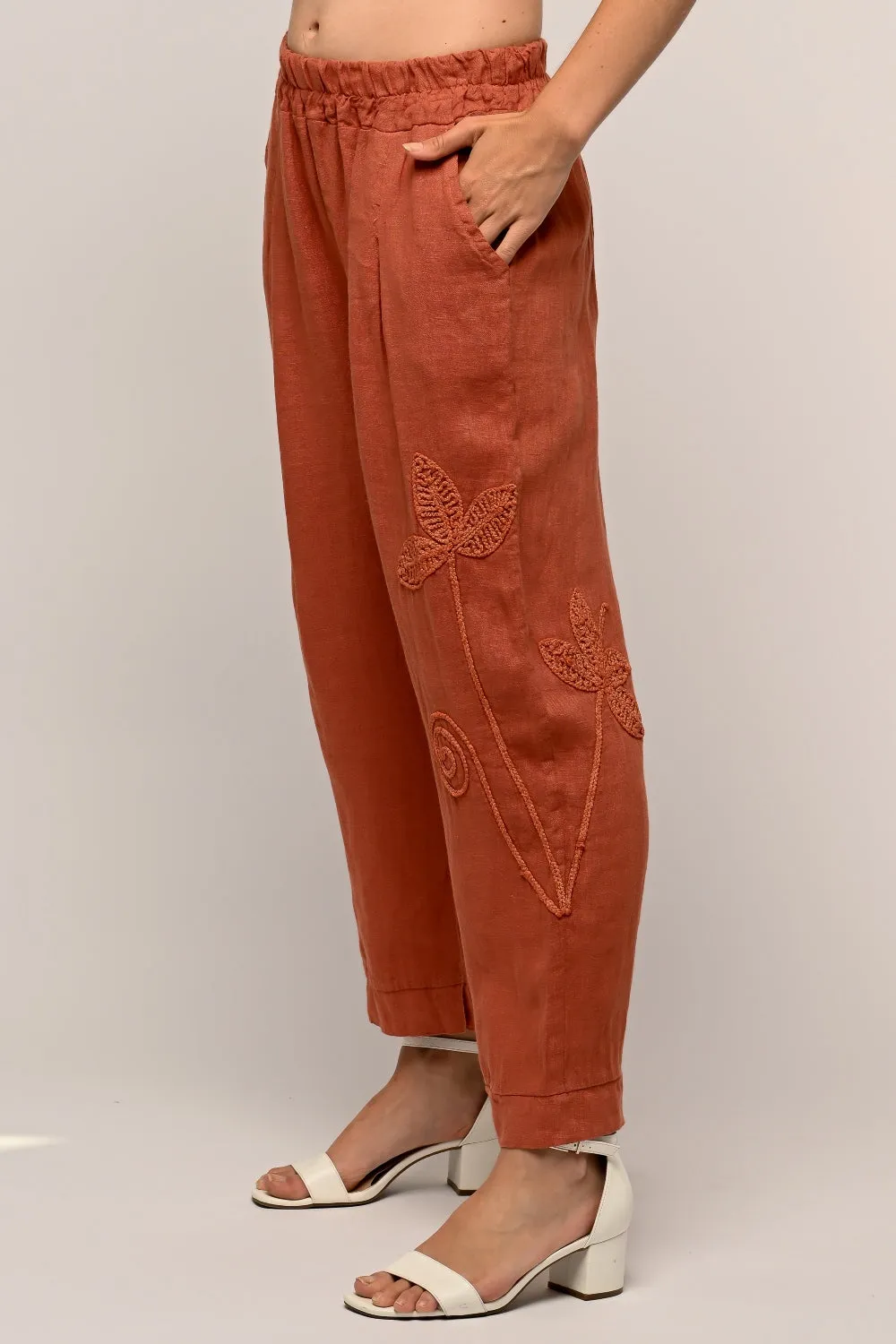 Embroidered Summer Linen Pant