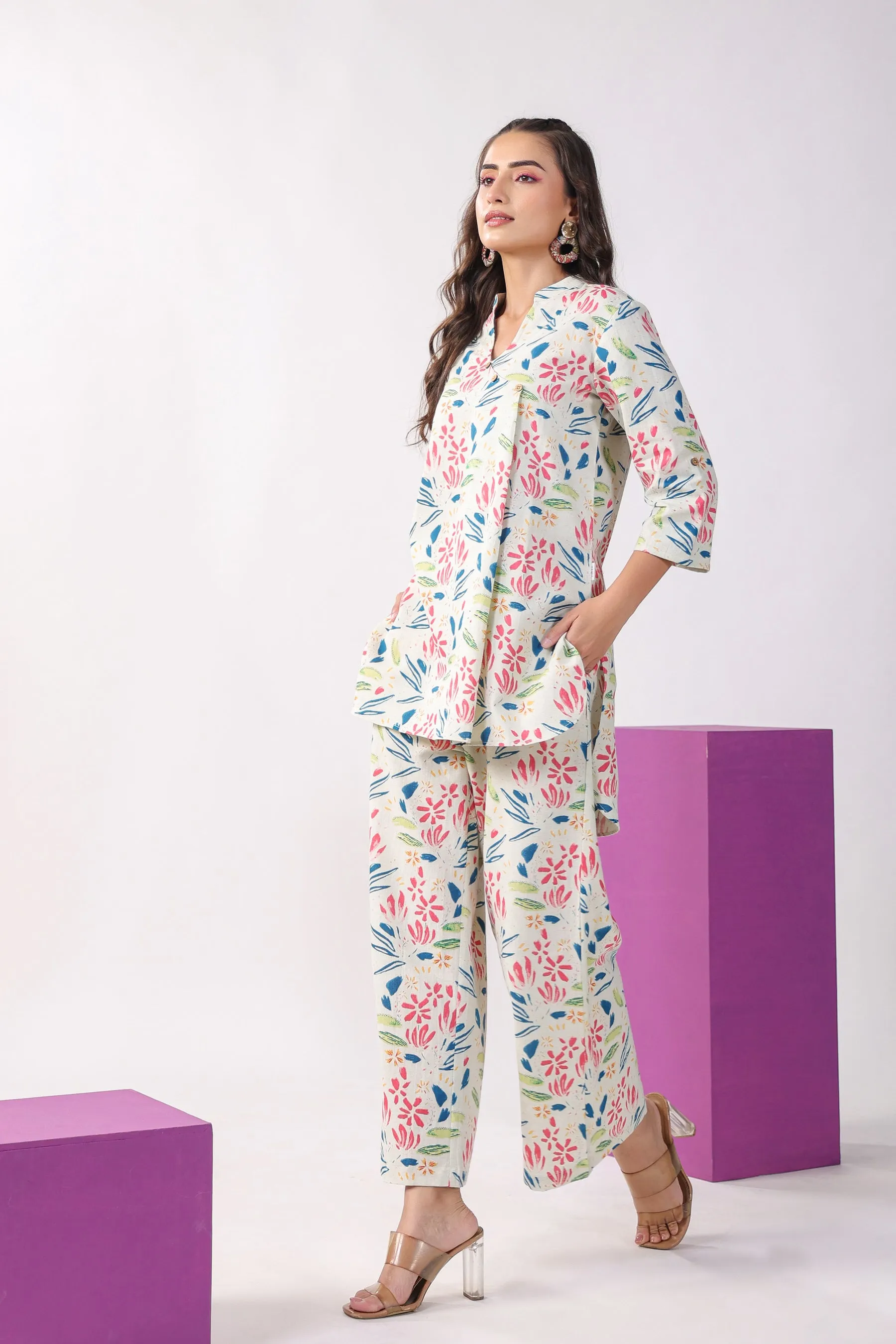 Floral Print on Cotton Flex Lounge Co-ord Set