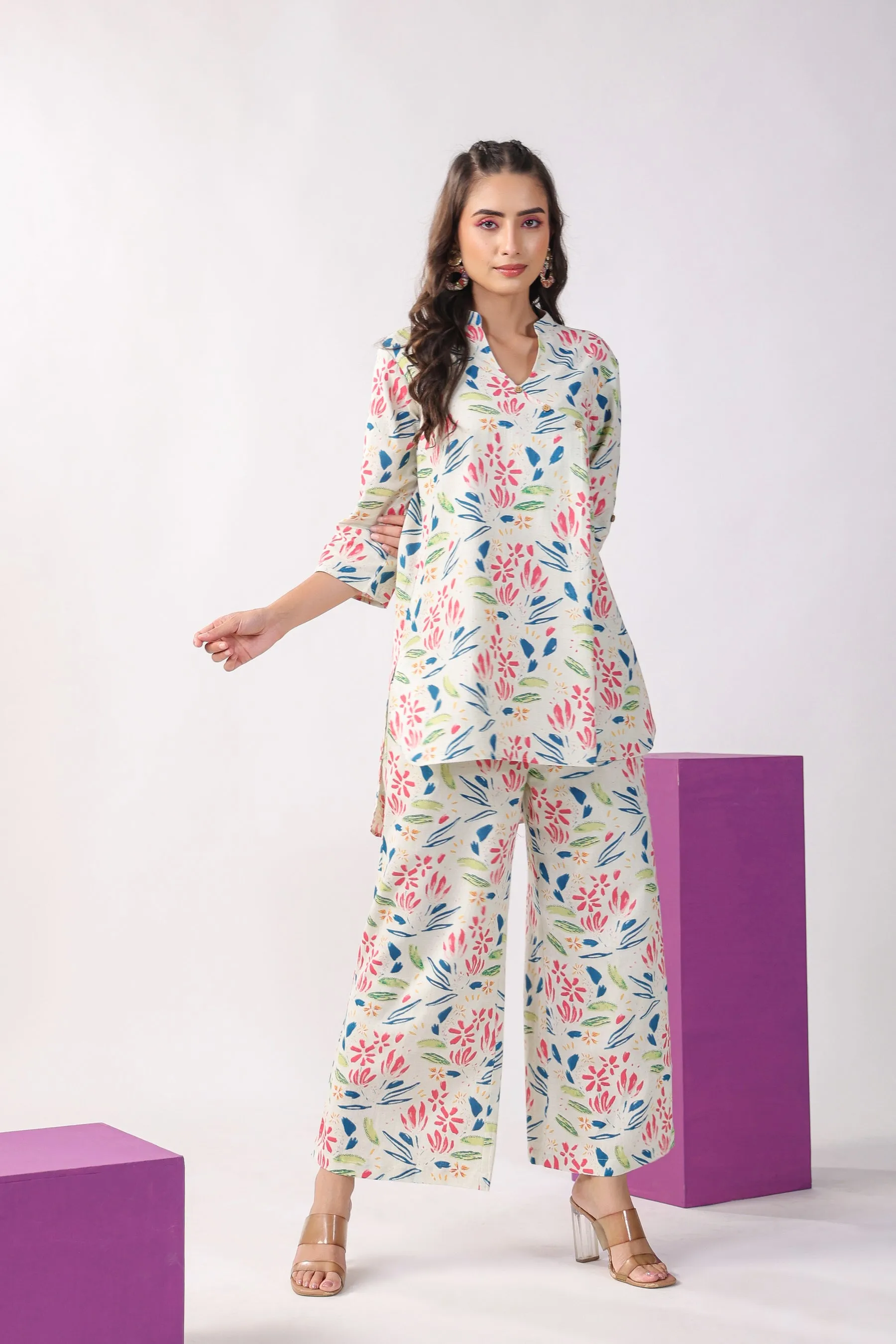 Floral Print on Cotton Flex Lounge Co-ord Set