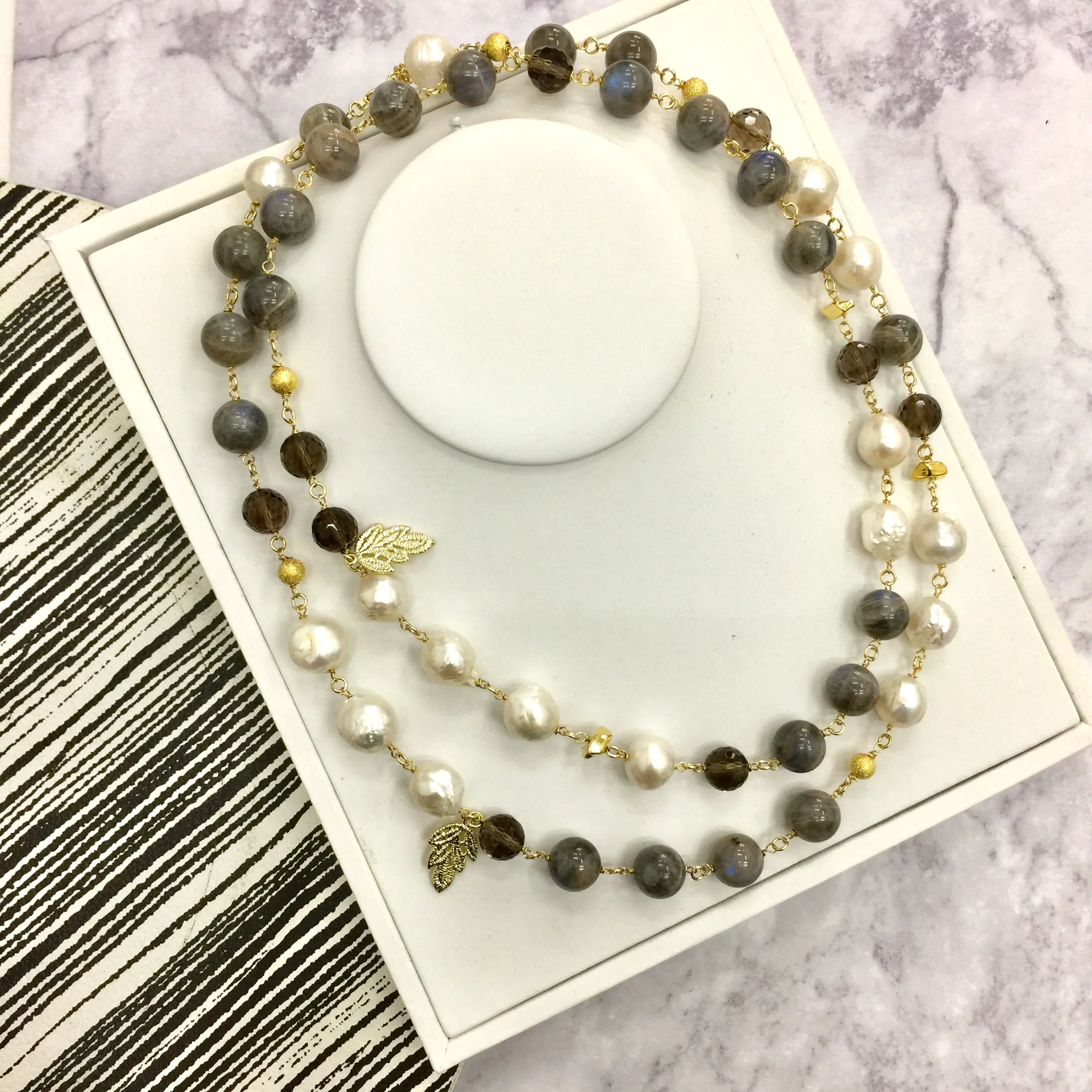 Freshwater Pearls With Labradorite Multi-way Necklace AN026