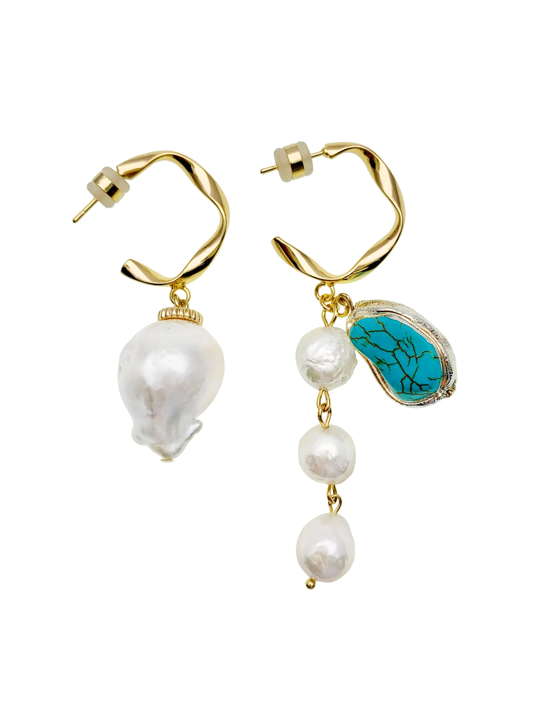 Freshwater Pearls With Turquoise Asymmetric Earrings EE008