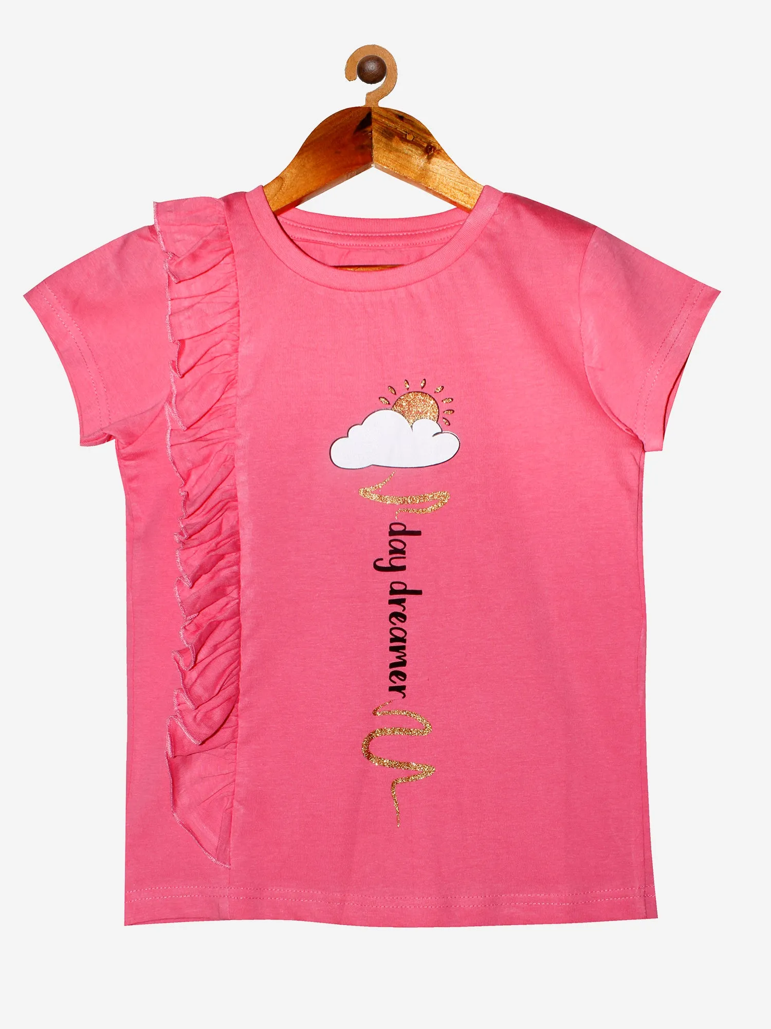 Girls Cotton T-shirt with Frill & Printed Leggings Set