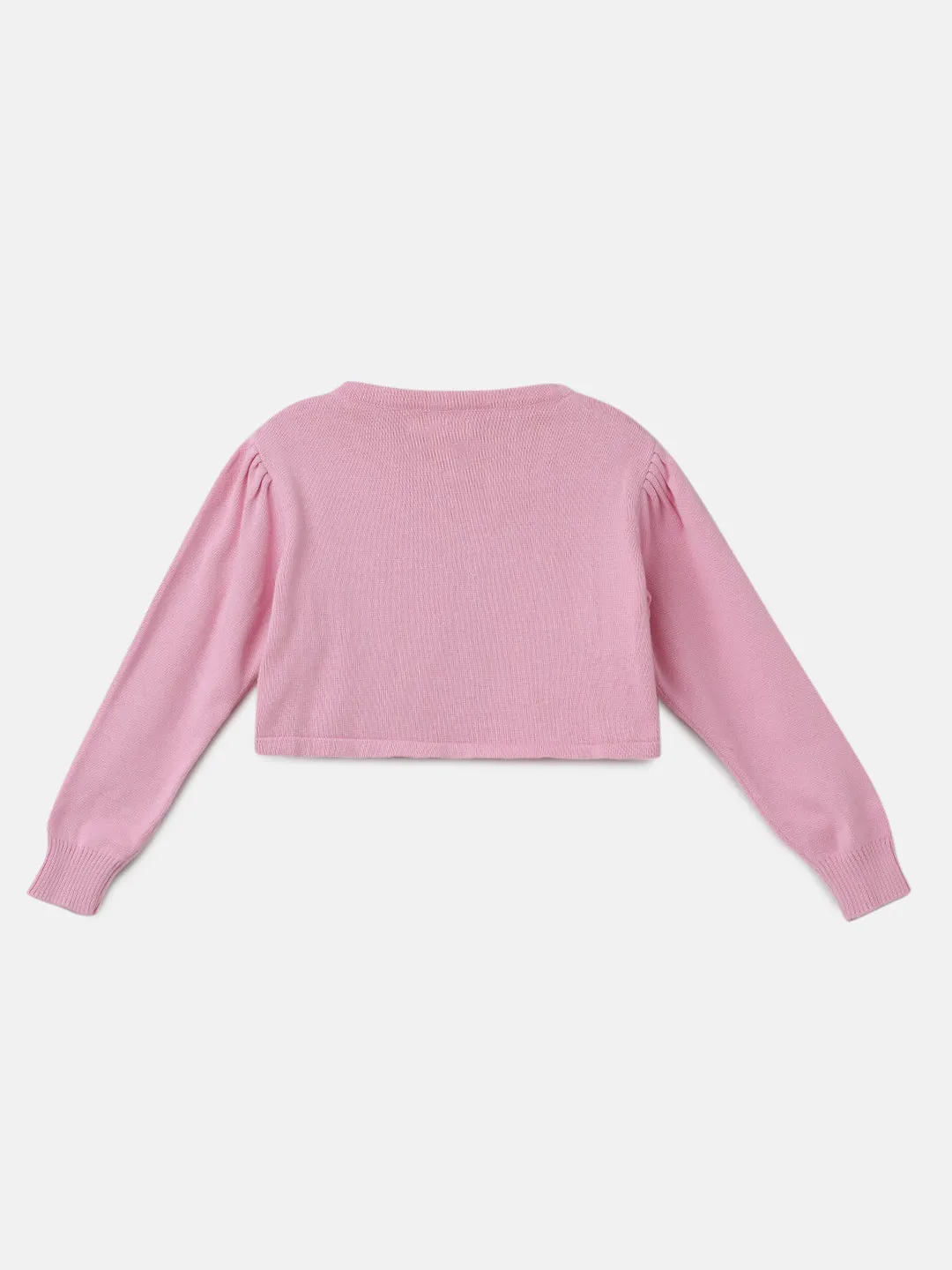 Girls Pink Full Sleeves Cotton Shrug