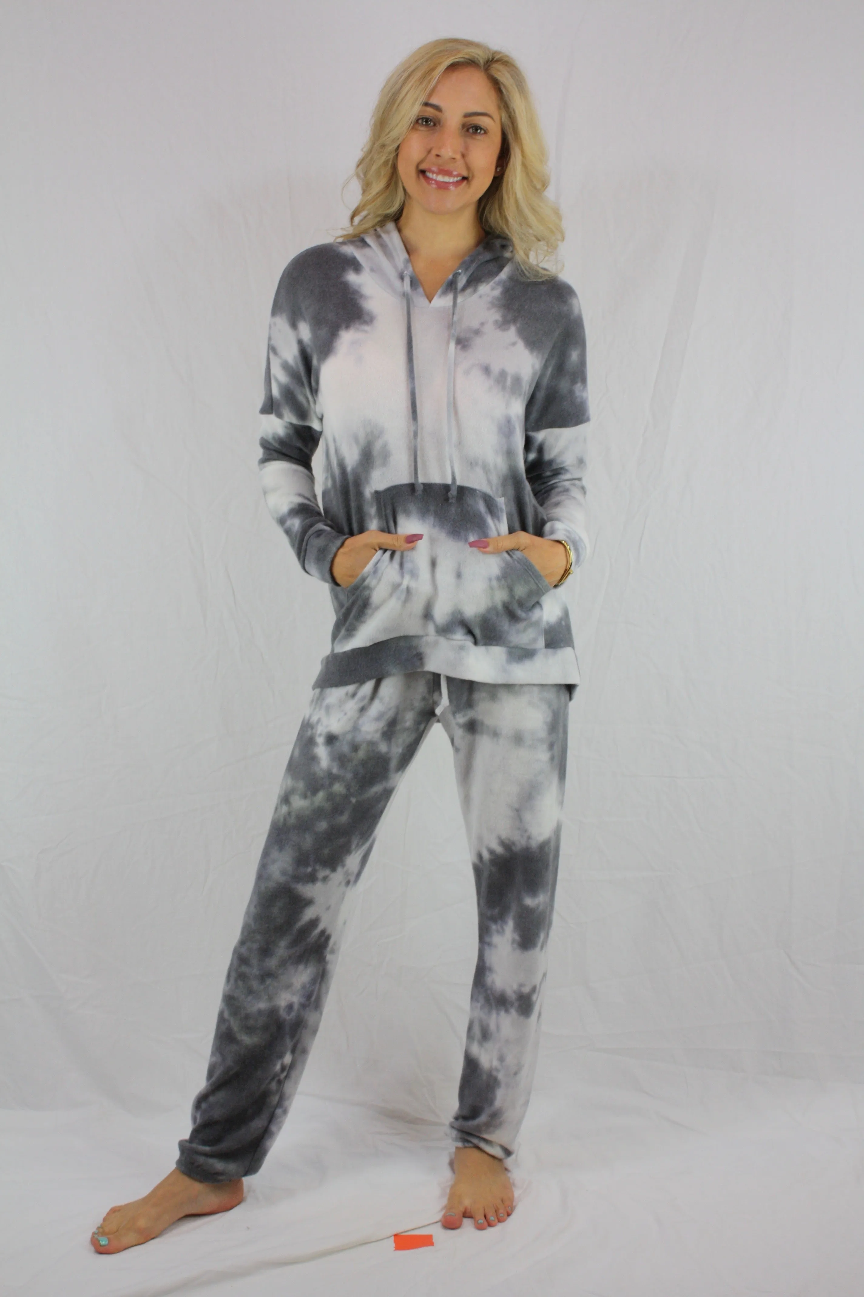 Grey White Tie Dye Hoodie Set