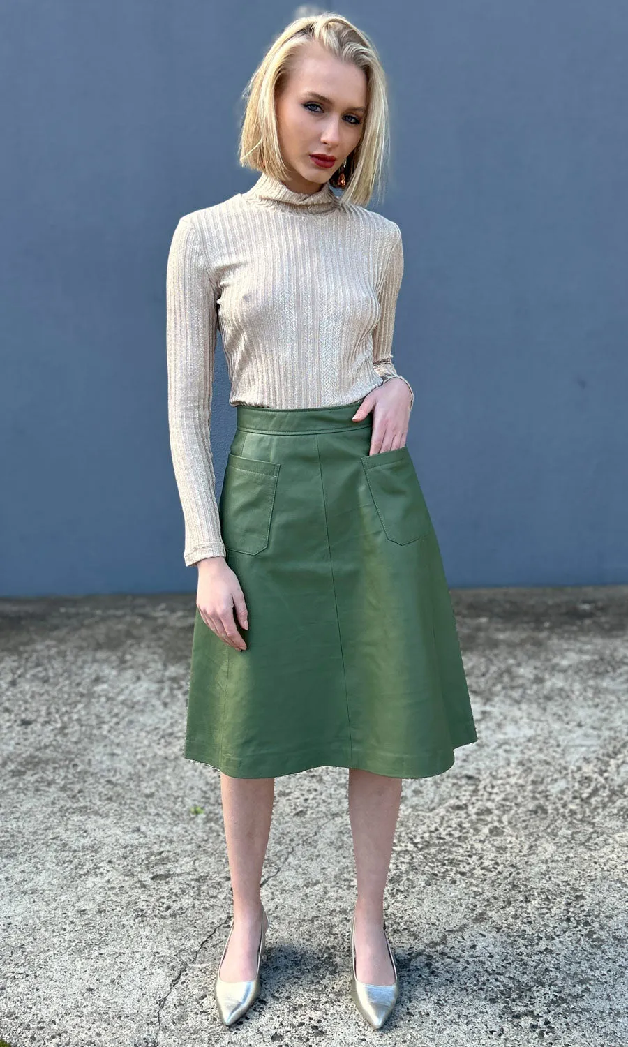 hoss Jules Leather Pocket Skirt - Green