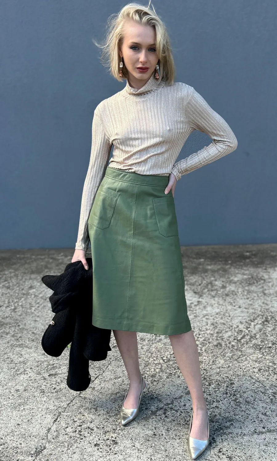 hoss Jules Leather Pocket Skirt - Green