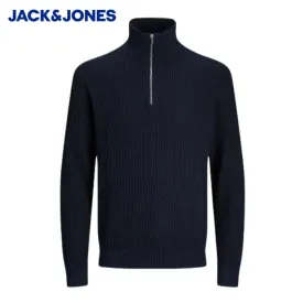 Jack & Jones Liam Quarter Zip Navy Knit Navy