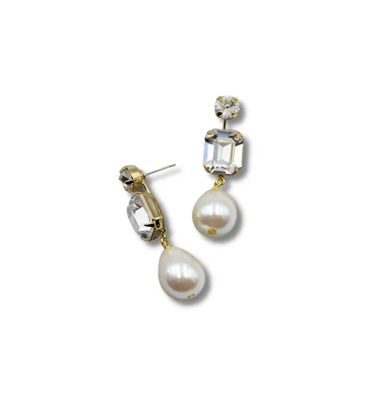 Jasmine Teardrop Crystal and Pearl Earring