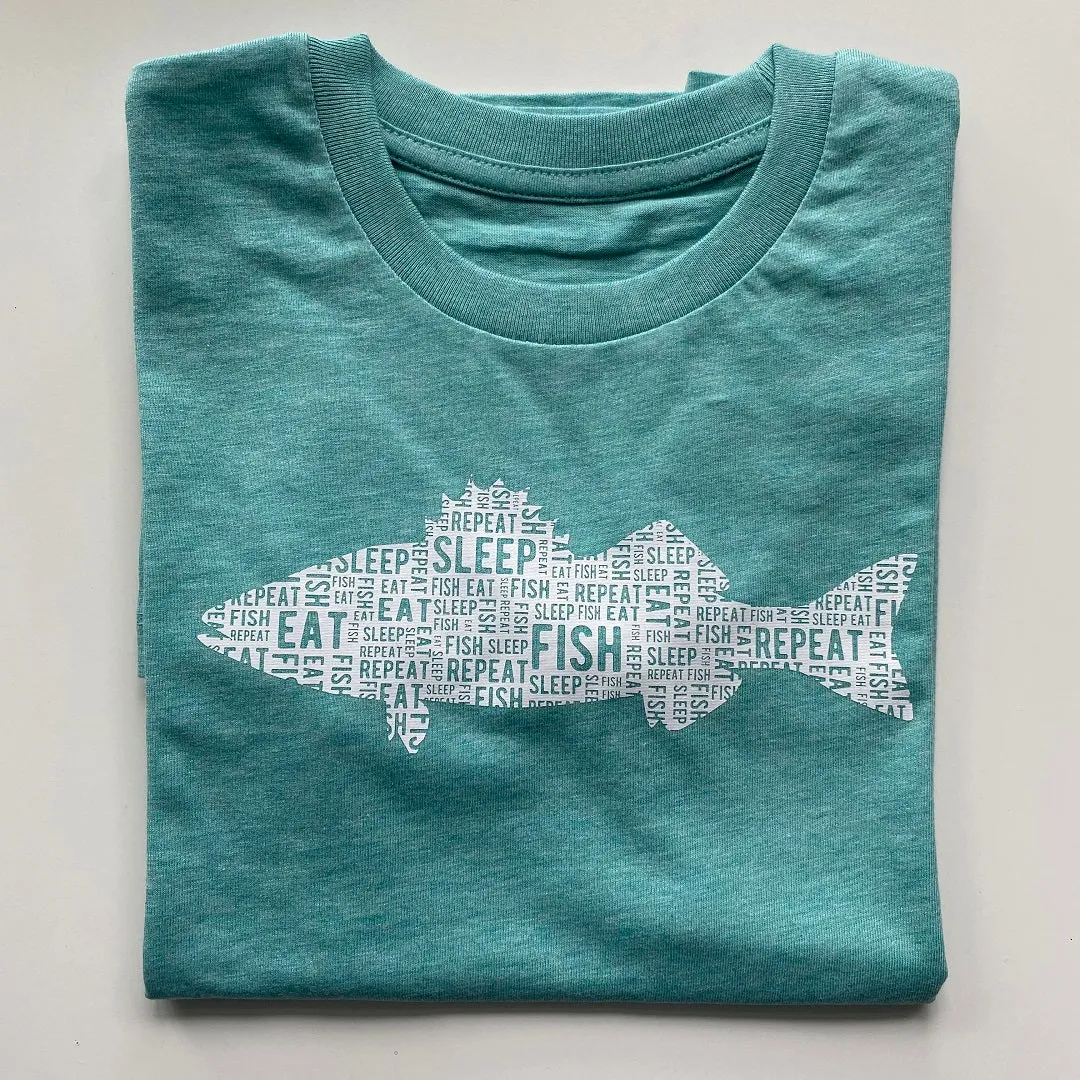 Kids 'Eat Sleep Fish Repeat' T-Shirt - Green