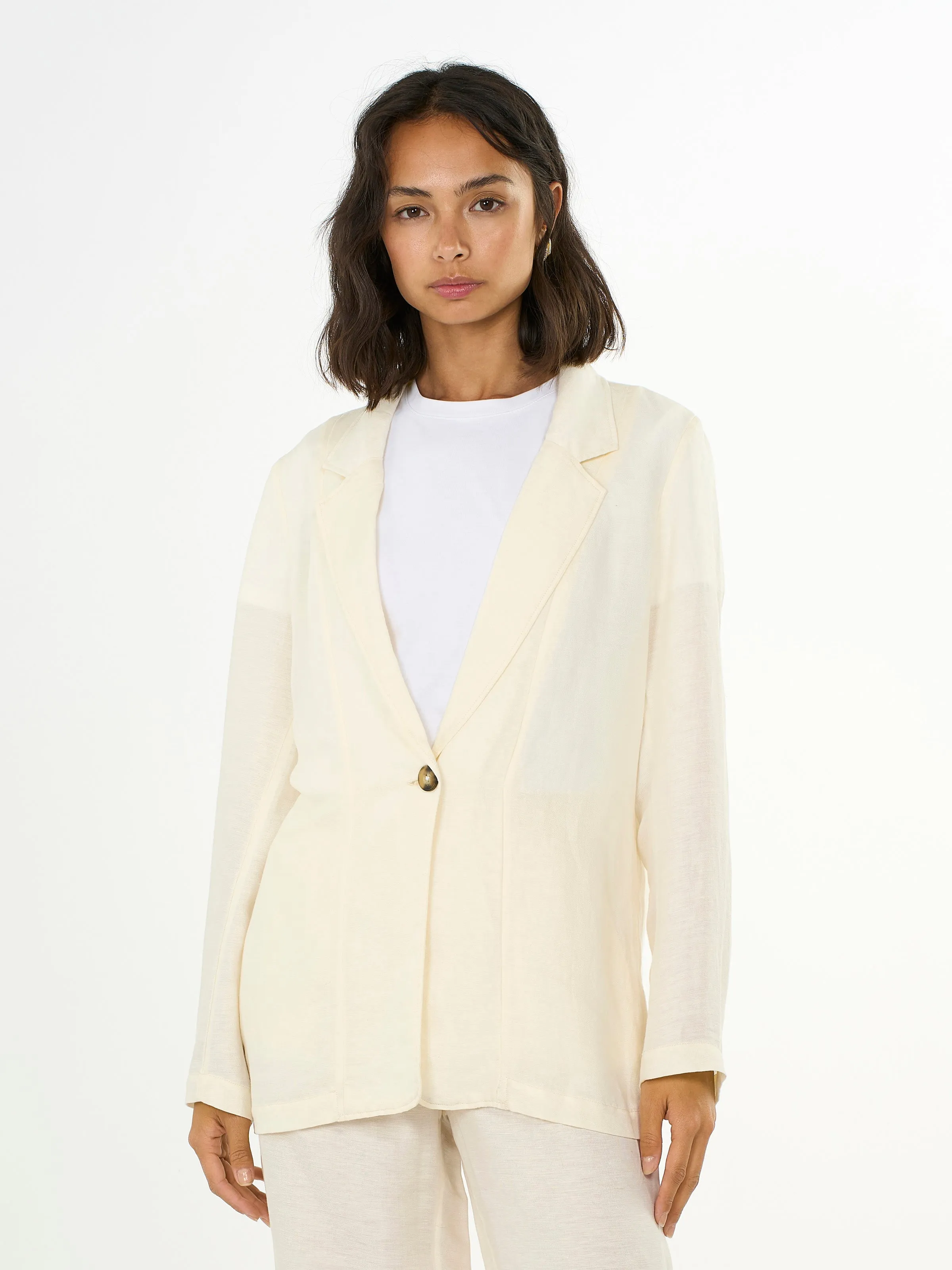 Linen mix loose blazer - Buttercream