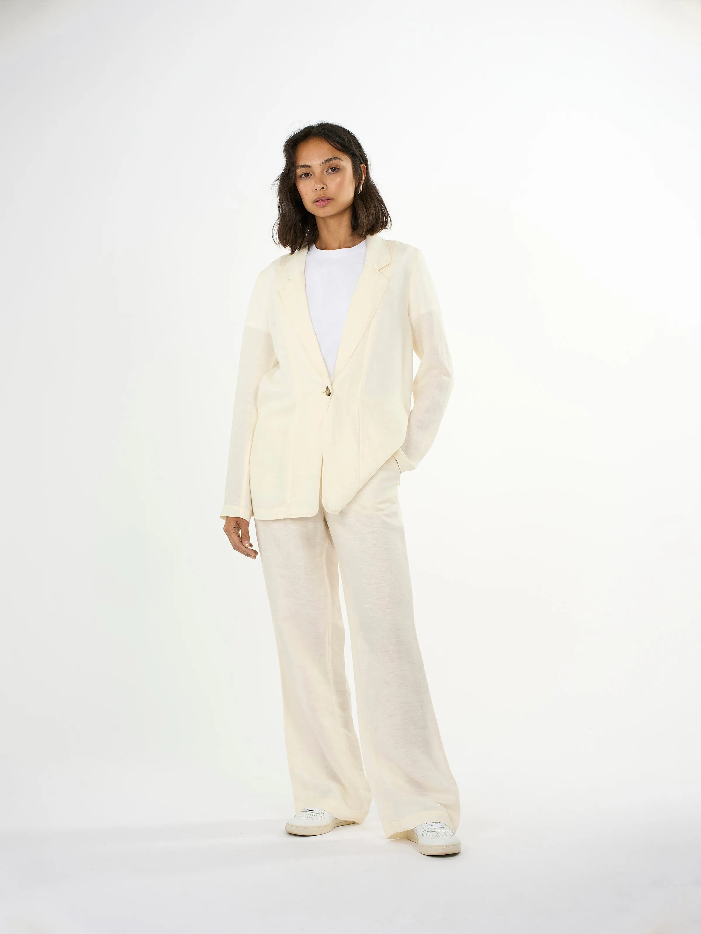 Linen mix loose blazer - Buttercream