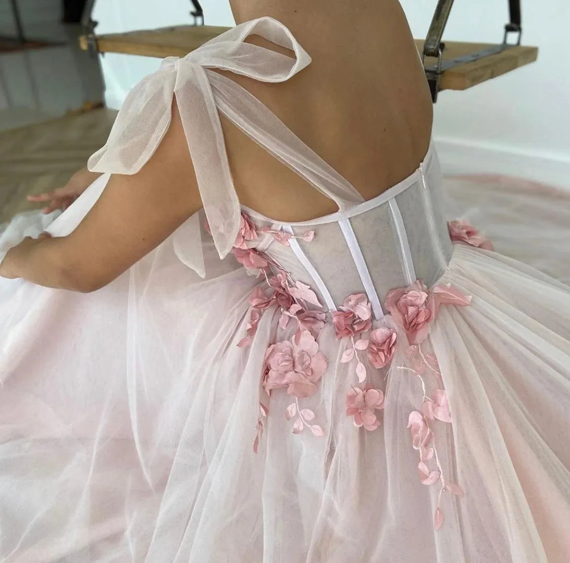 Long Pink Tulle Prom Dress Party Gowns SA636