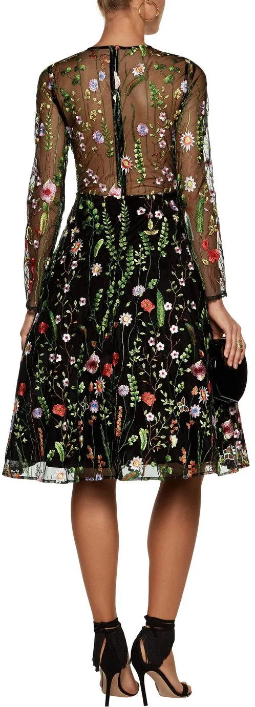 'Lou' Floral Embroidered Dress, Black