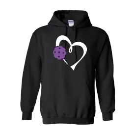 Love Pickleball Heart (Purple) | Unisex Hoodie Pickleball Sweatshirt | 50% Cotton 50% Polyester