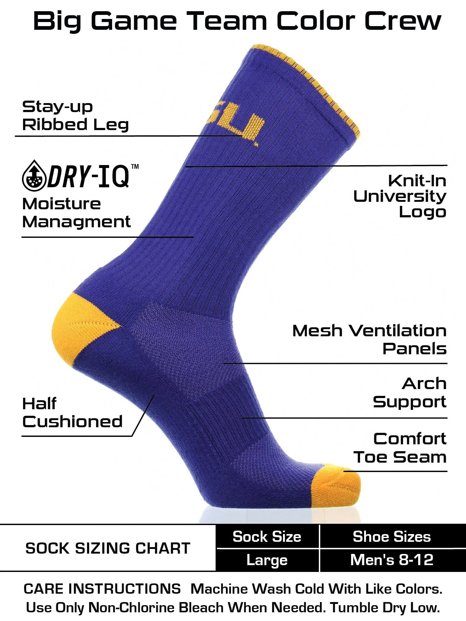 LSU Tigers Socks Campus Legend Crew Length