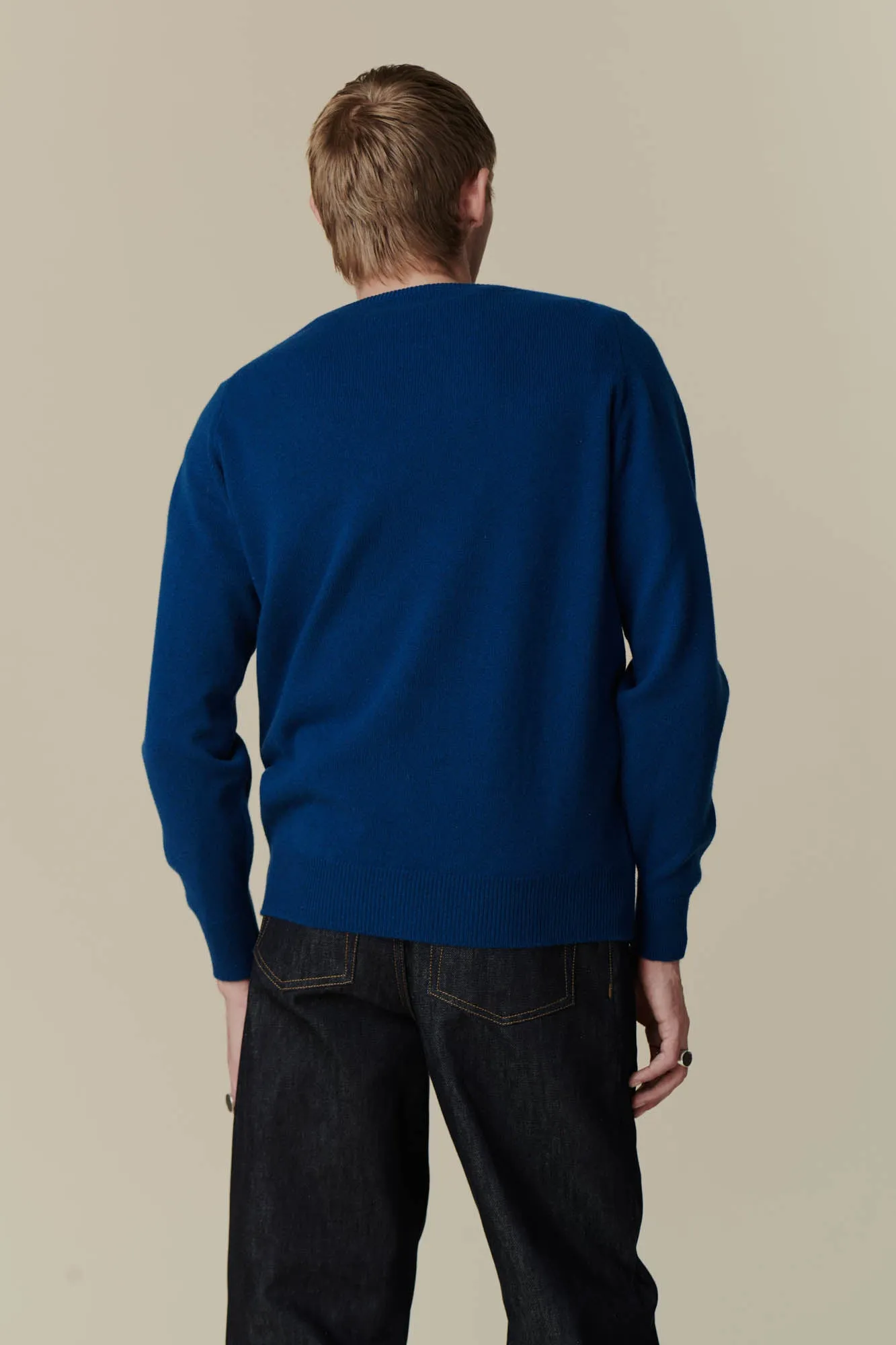 Men's Lambswool Saddle Shoulder Crew Neck - Bright Blue