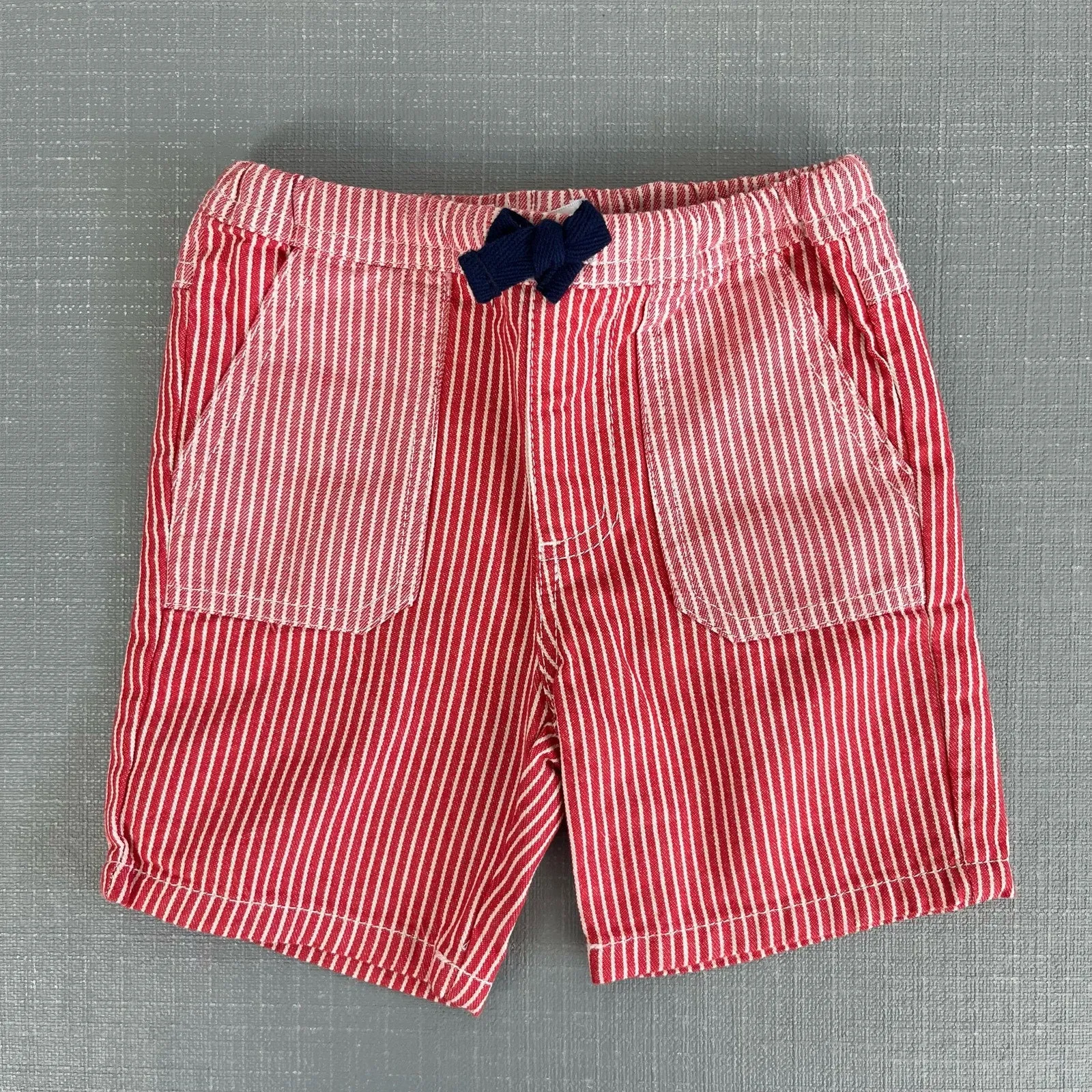 Mini Boden Marine Ticking Stripe Red Shorts 6-12 Months NWT