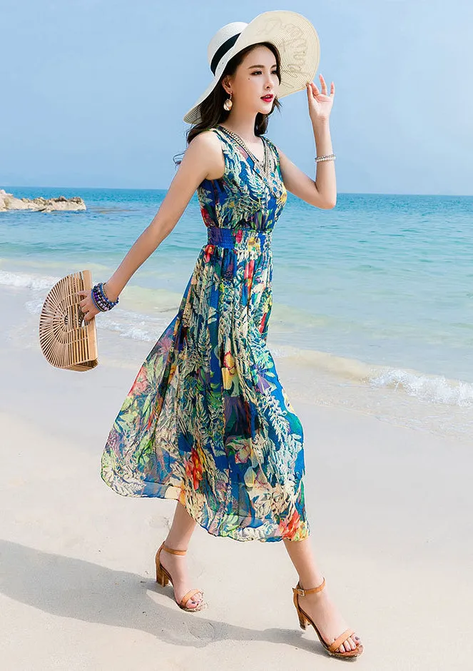 New Silk Floral  Summer Vacation Beach Casual Dresses