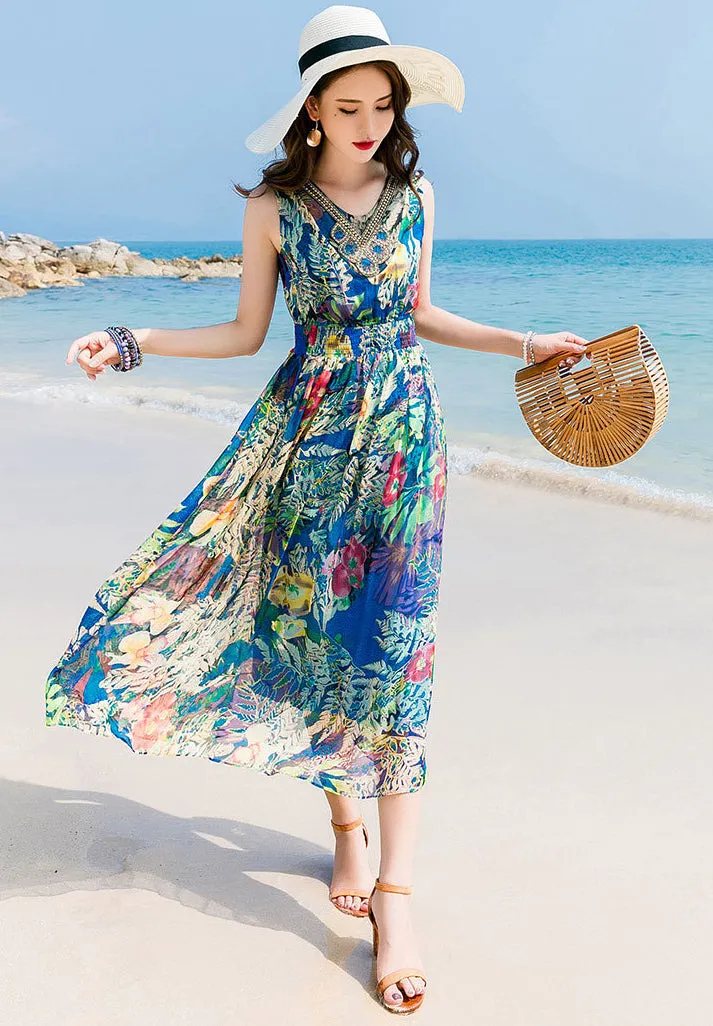 New Silk Floral  Summer Vacation Beach Casual Dresses