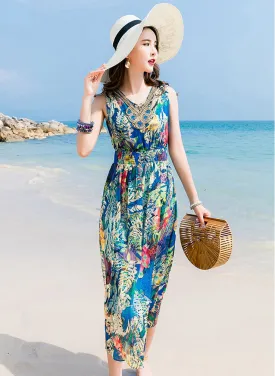 New Silk Floral  Summer Vacation Beach Casual Dresses