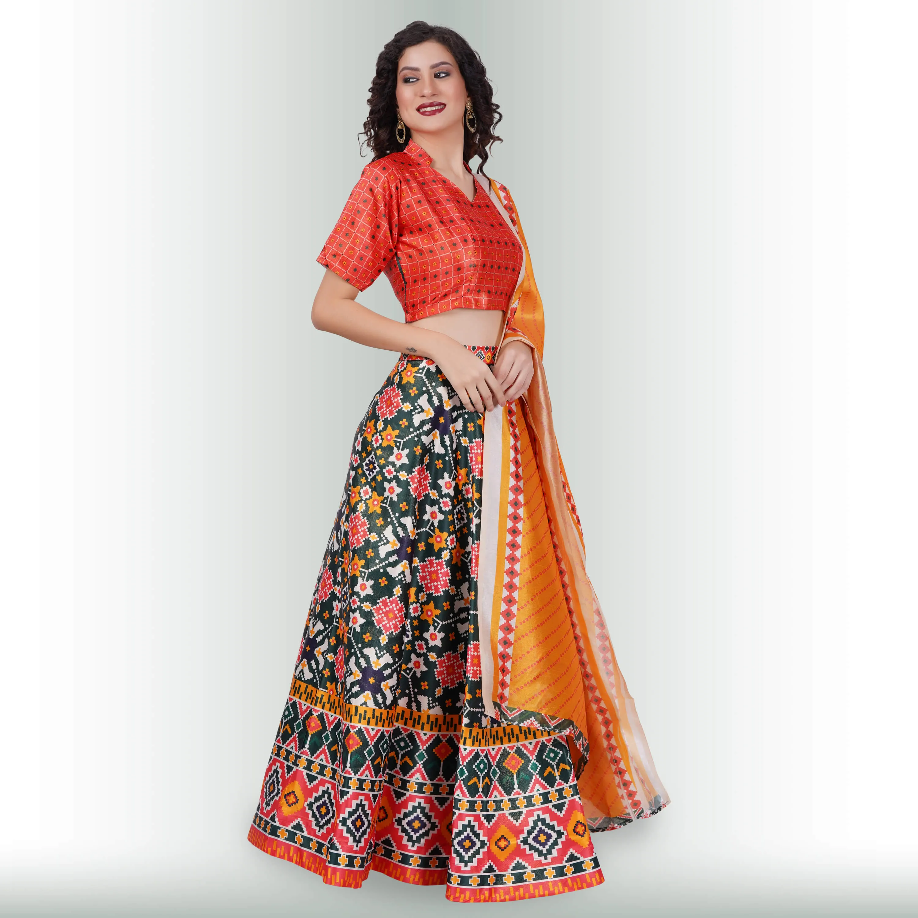 Printed Lehenga Sets with Contrast Duppatta