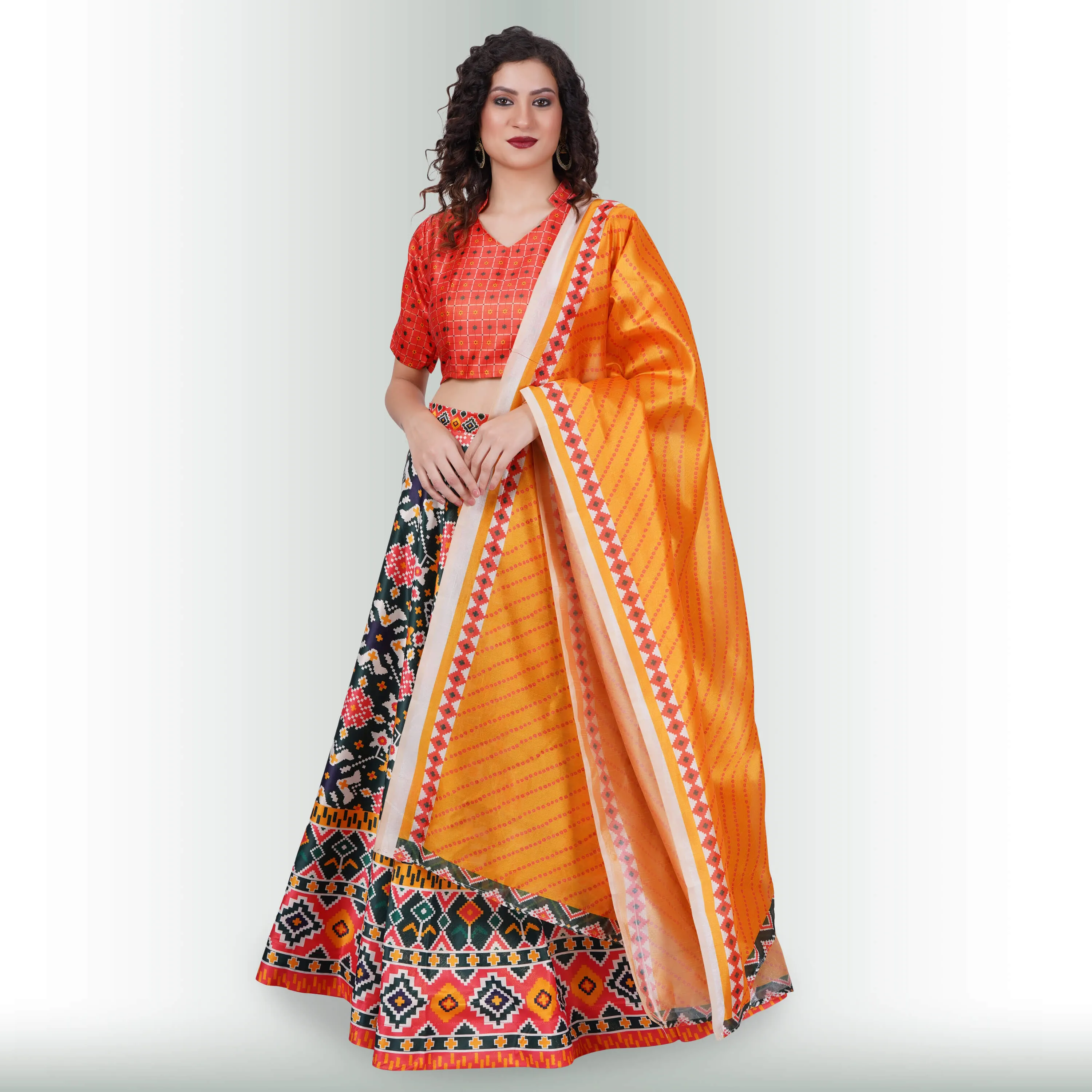 Printed Lehenga Sets with Contrast Duppatta