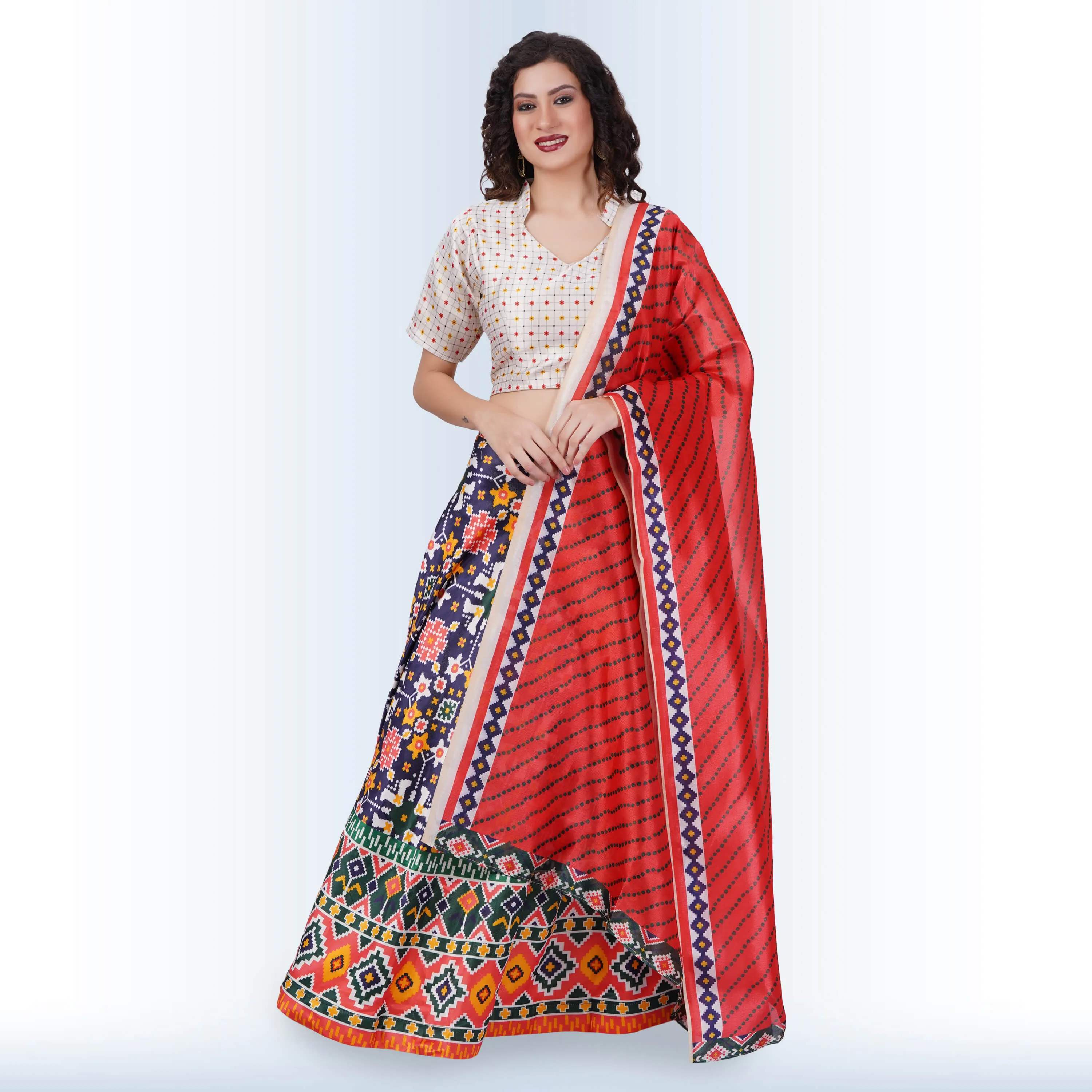 Printed Lehenga Sets with Contrast Duppatta