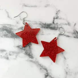 Red Glitter American Star Earrings