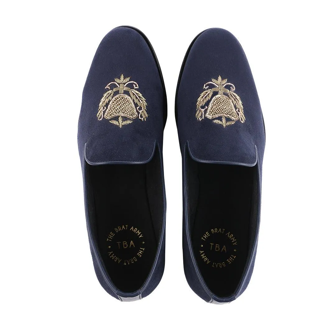 San Luis Navy Blue Hand-Embroidered Suede Loafers