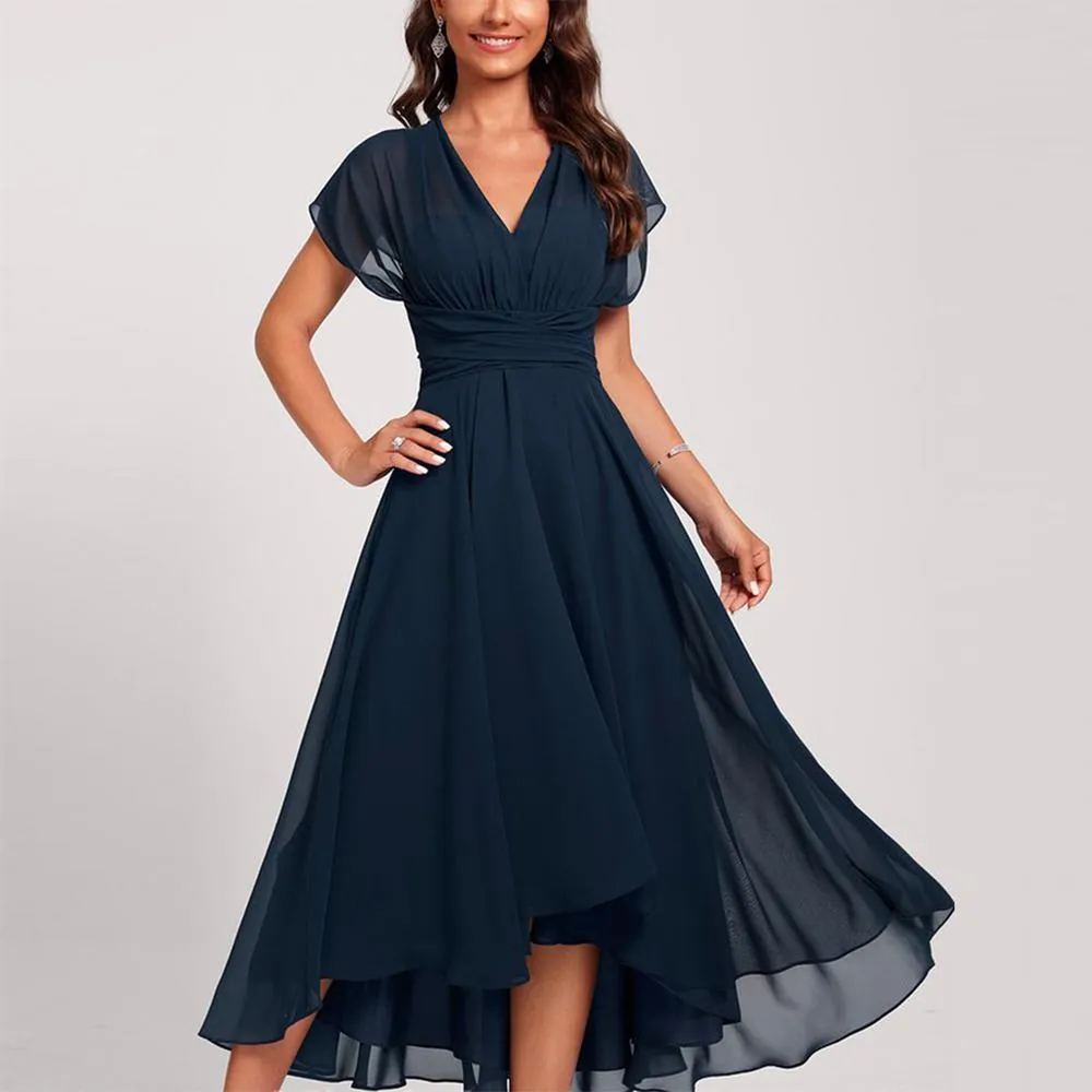 Short Sleeve Cinched Waist Midi Dress