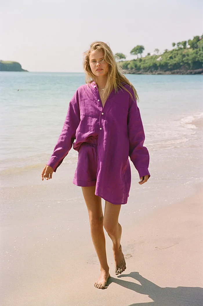 SUMMER Shirt Dress - purple linen