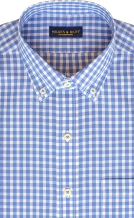 Tailored Fit Blue Gingham Button-Down Collar Supima® Non-Iron Cotton Broadcloth Sport Shirt (B/T)