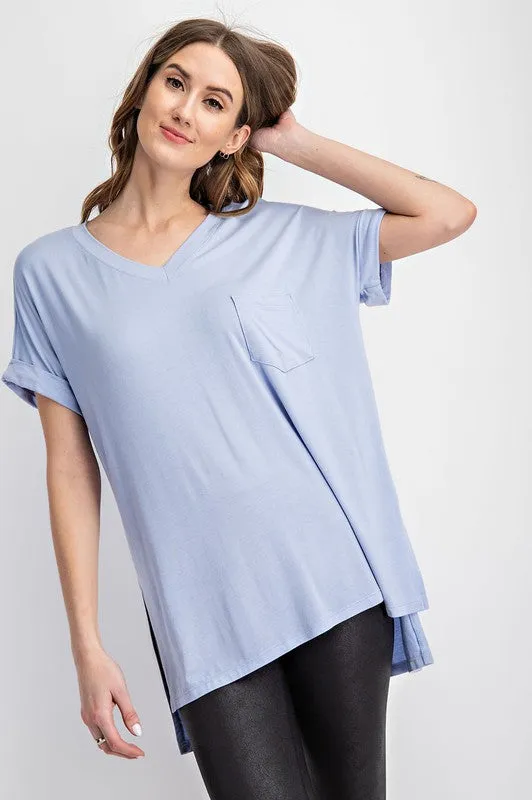 V NECK BASIC HIGH-LOW HEM TOP