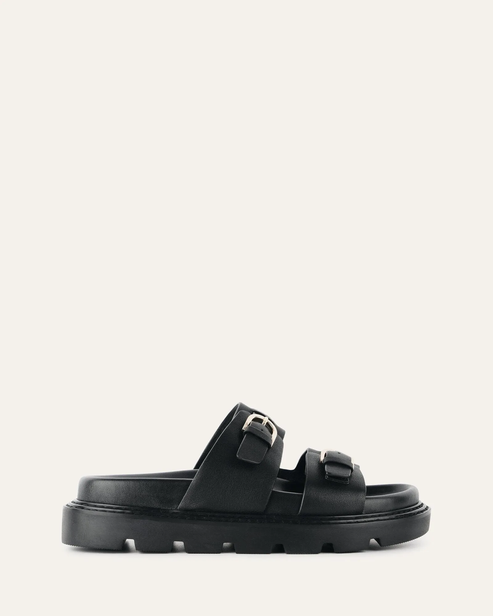 VICHY FLAT SANDALS BLACK LEATHER