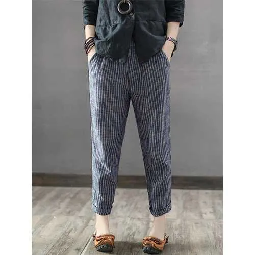 Vintage Striped Pockets Pants