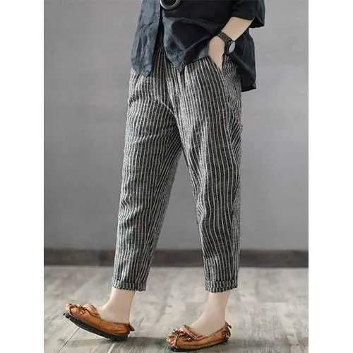 Vintage Striped Pockets Pants