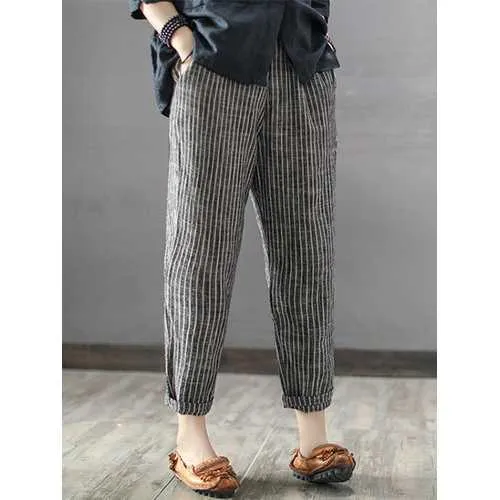 Vintage Striped Pockets Pants