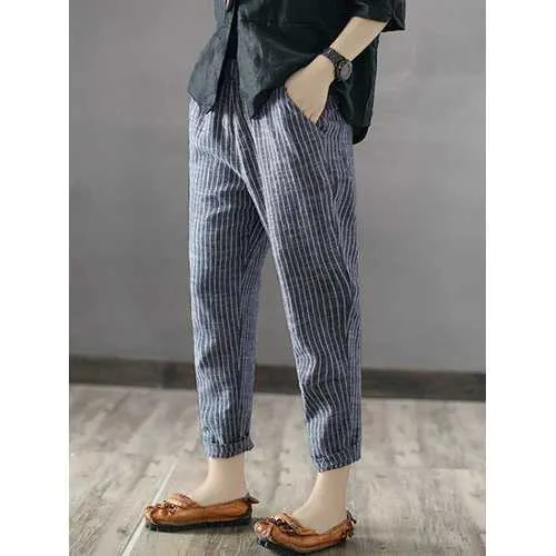 Vintage Striped Pockets Pants